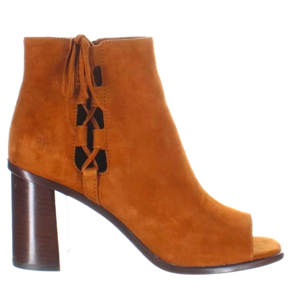 Frye Womens Amy Side Ghillie Suede Open Toe Heeled Booties Luxury Designer #758